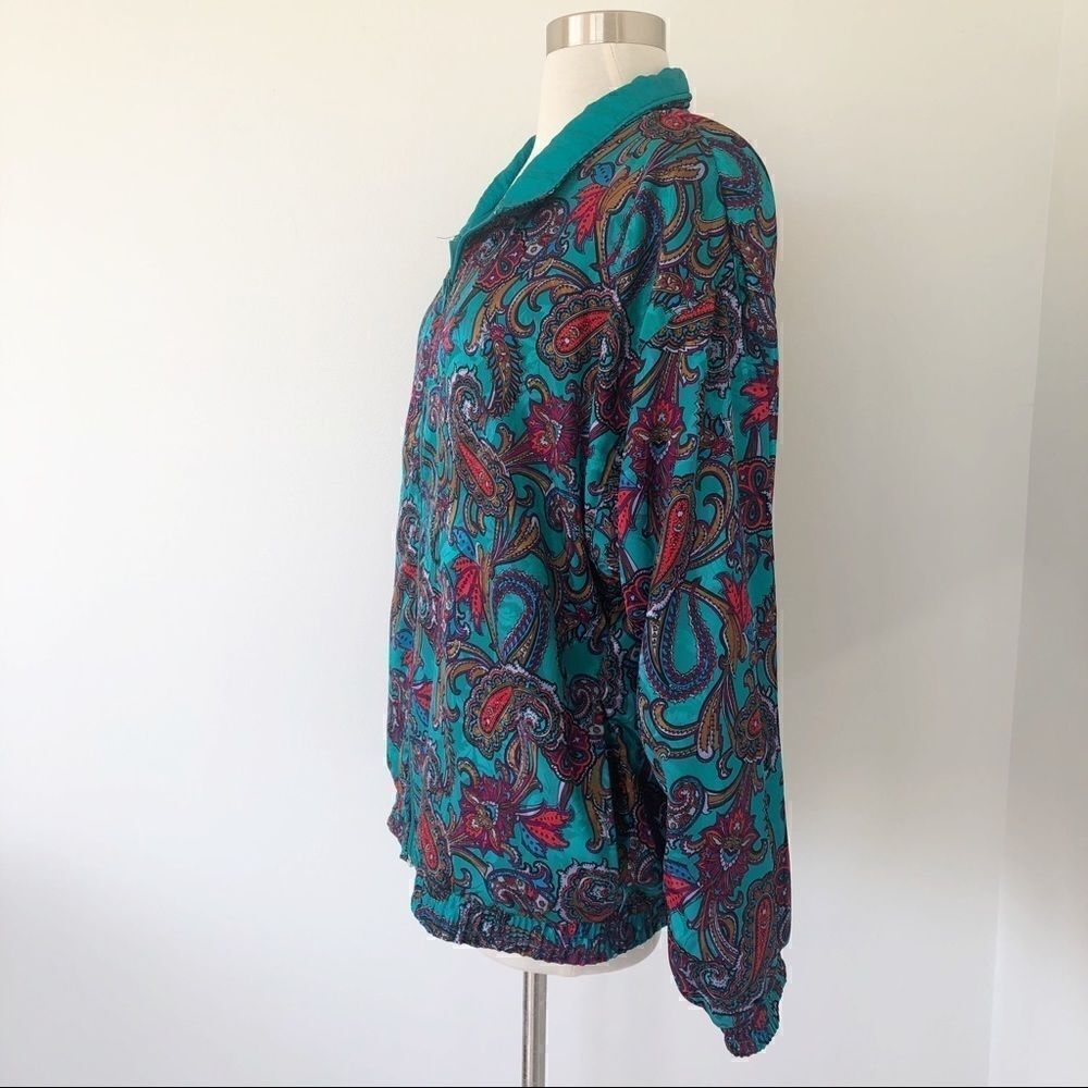 Vintage 70s 1970s Paisley Bomber Zip Jacket Psychedelic Windbreaker Women Size L - Picture 2 of 8